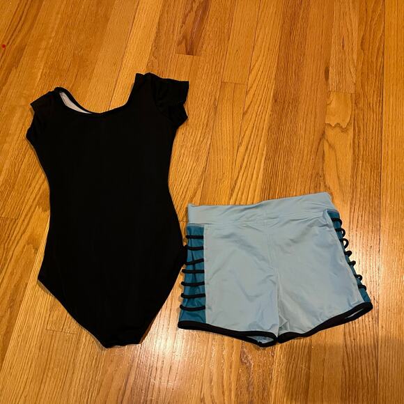 Capez Other - Girls Dance Leotard and shorts set Capezio Black Blue Ballet Youth Large